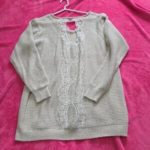 Maurices Light Pink Unique Lace Open Back Sweater Woman's Size Large